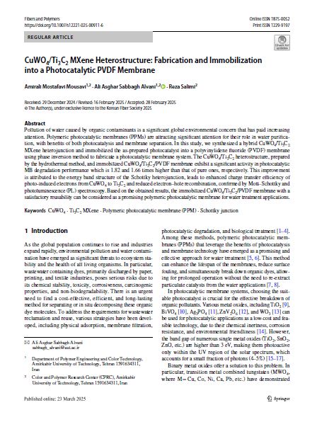 CuWO4/Ti3C2 MXene Heterostructure: Fabrication and Immobilization into a Photocatalytic PVDF Membrane